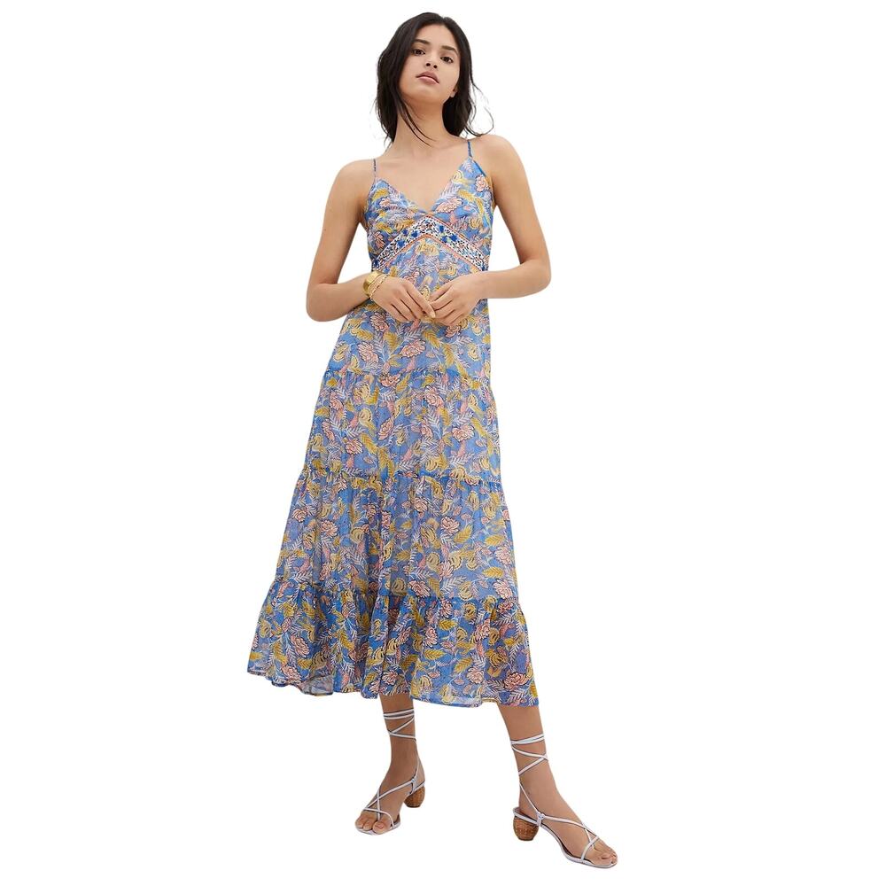 Anthropologie Verb by Pallavi Singhee Floral Vineyard Tiered Maxi Dress Size 10